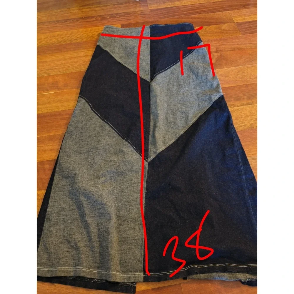 Rave Stretch Denim Patchwork Maxi Skirt XL - Picture 2 of 13